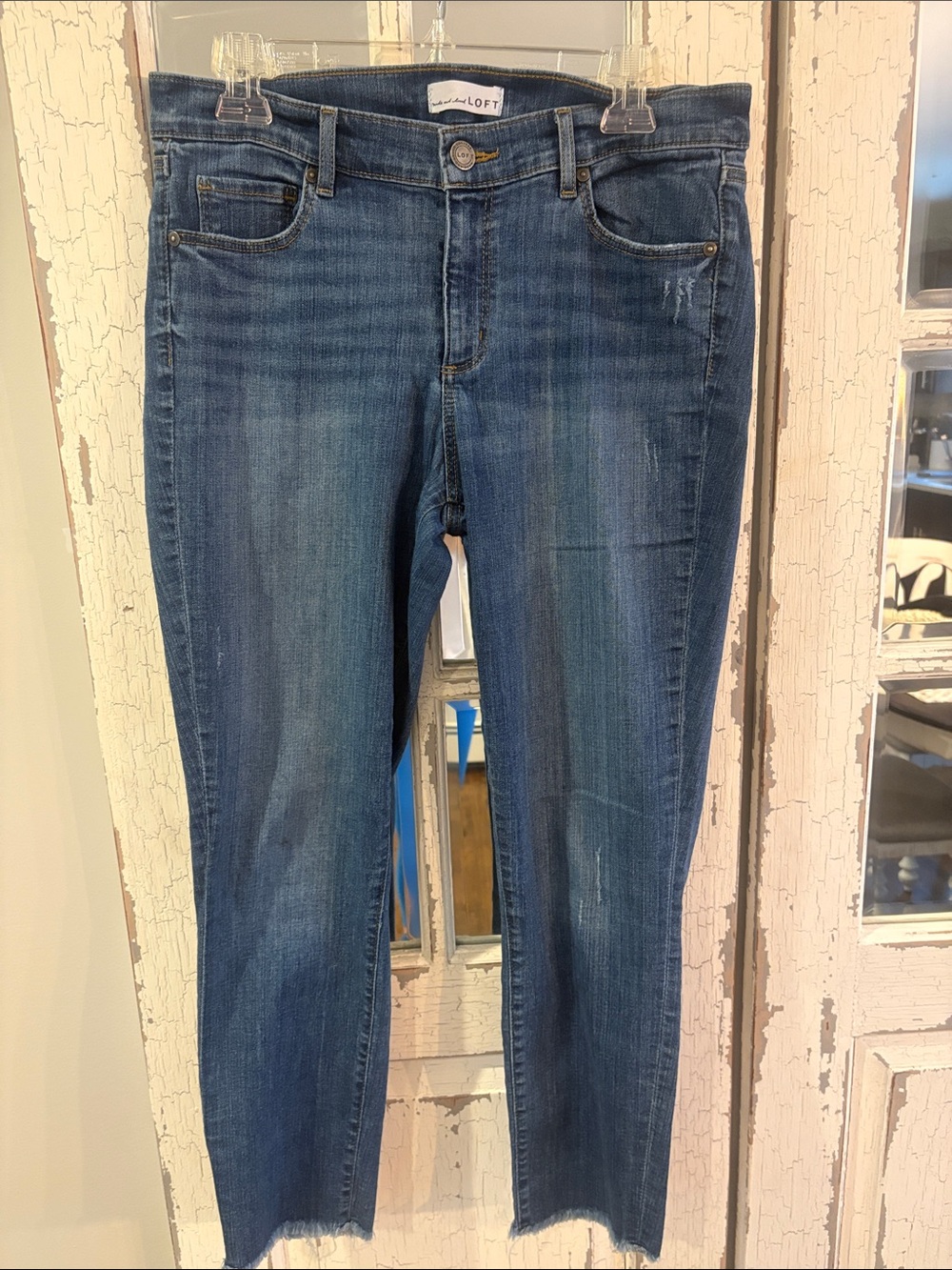 LOFT Straight Leg cropped distressed medium wash denim